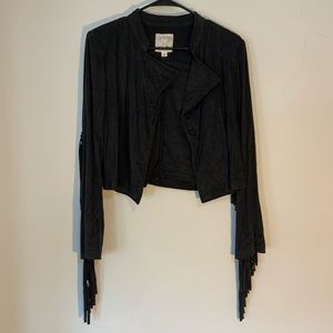 Black suede fringe cropped jacket
